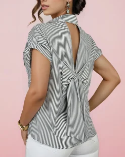 Koszula damska w paski z kokardą Bluzki / Koszule / Koszulki