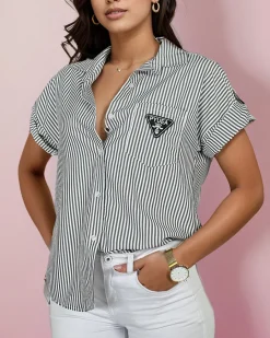 Koszula damska w paski z kokardą Bluzki / Koszule / Koszulki