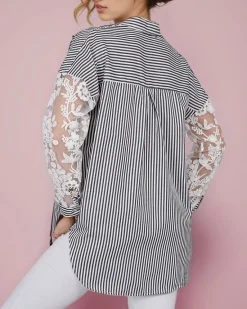 New Koszula damska w paski z koronką Bluzki / Koszule / Koszulki