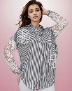 New Koszula damska w paski z koronką Bluzki / Koszule / Koszulki