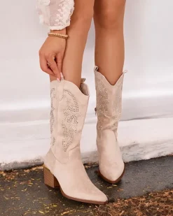 New Kowbojki damskie na obcasie Kellib Kozaki Na Obcasie|Botki Z Delikatnym Ociepleniem