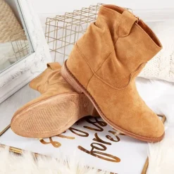 Clearance Kowbojki na koturnie w kolorze Brunoki Botki Z Delikatnym Ociepleniem|Kowbojki