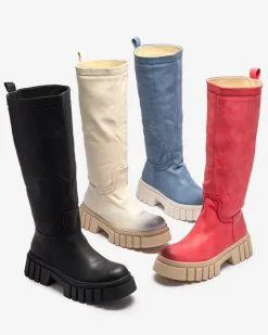 New owe damskie kozaki do połowy łydki Astaroth Kozaki Na Płaskim Obcasie|Kozaki Z Ociepleniem