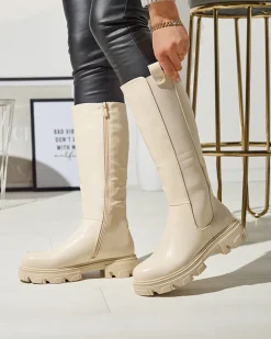 Online owe damskie kozaki do połowy łydki Vebissa Kozaki Na Płaskim Obcasie|Kozaki Bez Ocieplenia