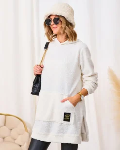 Outlet owy długi sweter damski z kapturem Bluzy|Swetry