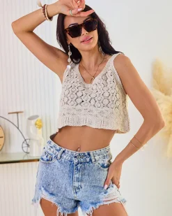 Krótki damski koronkowy top Bluzki / Koszule / Koszulki