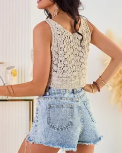 Krótki damski koronkowy top Bluzki / Koszule / Koszulki