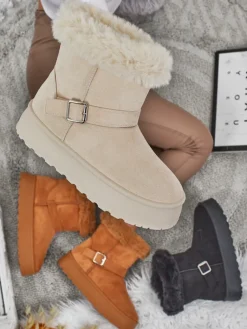 Hot Krótkie buty a'la śniegowce damskie Myrelle Śniegowce|Botki Na Platformie