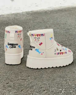 Hot Krótkie buty a'la śniegowce damskie z naklejkami Hanaga Śniegowce|Botki Na Platformie