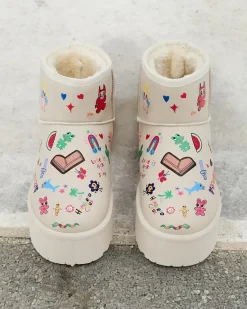 Hot Krótkie buty a'la śniegowce damskie z naklejkami Hanaga Śniegowce|Botki Na Platformie