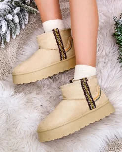 Clearance Krótkie damskie buty a'la śniegowce z ozdobą Erititta Śniegowce|Botki Z Delikatnym Ociepleniem