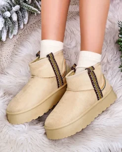 Clearance Krótkie damskie buty a'la śniegowce z ozdobą Erititta Śniegowce|Botki Z Delikatnym Ociepleniem