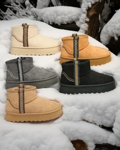 New Krótkie damskie buty a'la śniegowce z ozdobą Erititta Śniegowce|Botki Z Delikatnym Ociepleniem