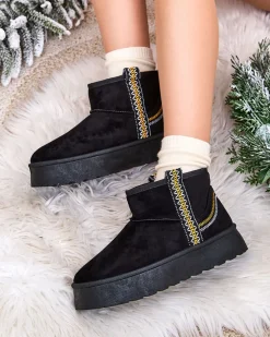 New Krótkie damskie buty a'la śniegowce z ozdobą Erititta Śniegowce|Botki Z Delikatnym Ociepleniem