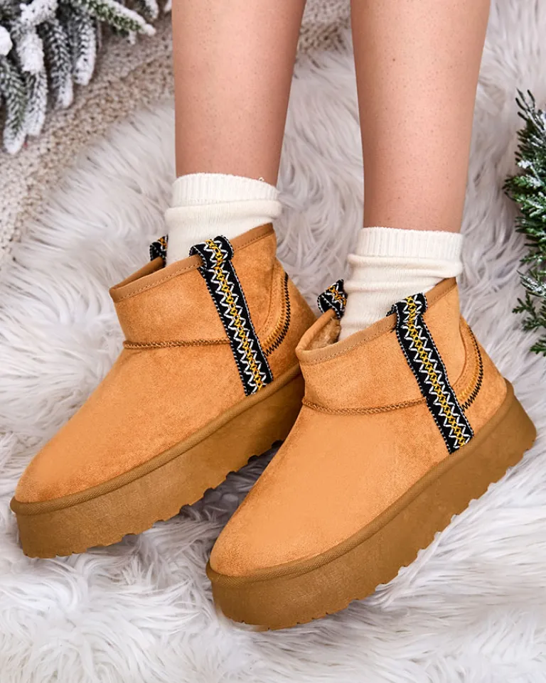 Best Krótkie damskie buty a'la śniegowce z ozdobą Erititta Śniegowce|Botki Z Delikatnym Ociepleniem
