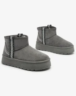 Sale Krótkie damskie buty a'la śniegowce z ozdobą Erititta Śniegowce|Botki Z Delikatnym Ociepleniem