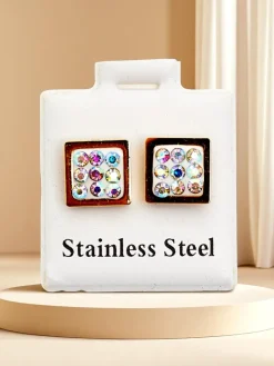 New Kwadratowe kolczyki damskie z cyrkoniami Damskie Biżuteria