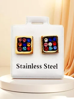 Kwadratowe kolczyki damskie z cyrkoniami Damskie Biżuteria