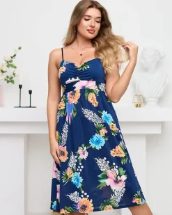 Discount Kwiatowa sukienka do kolan w kolorze m Sukienki Letnie|Sukienki Krótkie