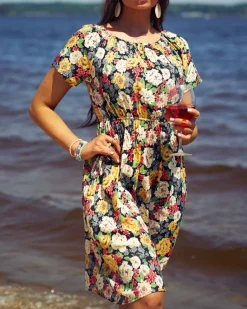 Sale Kwiecista damska sukienka mini a'la hiszpanka w kolorze m Plus Size