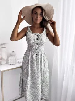 Sale Kwiecista miętowa sukienka damska za kolano Sukienki Letnie|Sukienki Długie