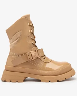 Sale Lakierowane botki damskie w kolorze jasnobrązowym Setogy Botki Bez Ocieplenia|Botki Sznurowane