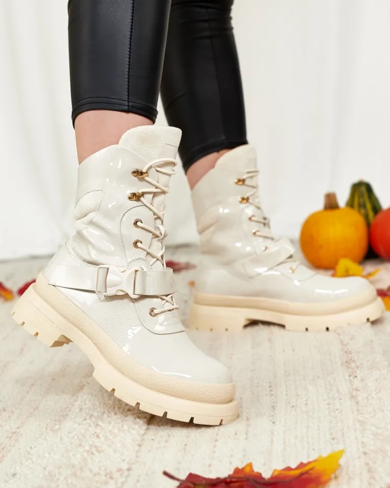 Discount Lakierowane botki damskie w kolorze m Setogy Botki Bez Ocieplenia|Botki Sznurowane