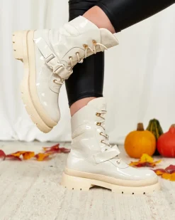 Discount Lakierowane botki damskie w kolorze m Setogy Botki Bez Ocieplenia|Botki Sznurowane