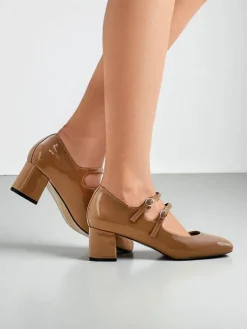 Hot Lakierowane damskie czółenka na słupku z paseczkami Ovigs Klasyczne