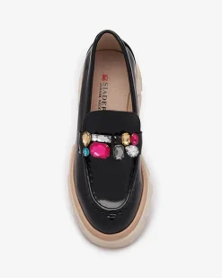 Online Lakierowane czarne mokasyny z kolorowymi kamyczkami Sarix Mokasyny Na Płaskiej Podeszwie|Półbuty