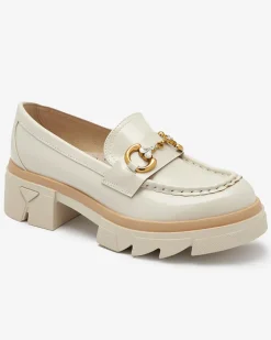 Sale Lakierowane beżowe damskie mokasyny z kryształkami Inriw Półbuty|Mokasyny Na Płaskiej Podeszwie