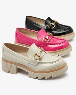 Sale Lakierowane beżowe damskie mokasyny z kryształkami Inriw Półbuty|Mokasyny Na Płaskiej Podeszwie