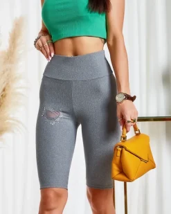 Legginsy damskie kolarki w kolorze szarym Spodenki 3/4|Krótkie Spodenki
