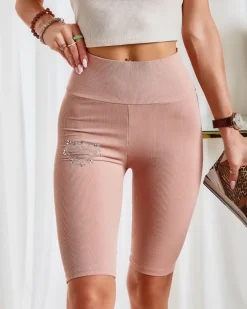 Legginsy damskie kolarki w kolorze jasnobrązowym Spodenki 3/4|Krótkie Spodenki