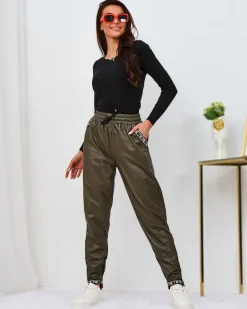 Clearance Luźne spodnie damskie eko skórzane w kolorze Eko Skórzane