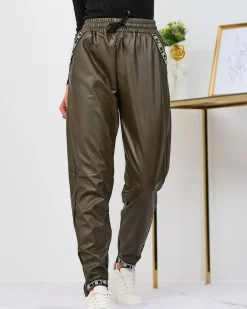 Clearance Luźne spodnie damskie eko skórzane w kolorze Eko Skórzane