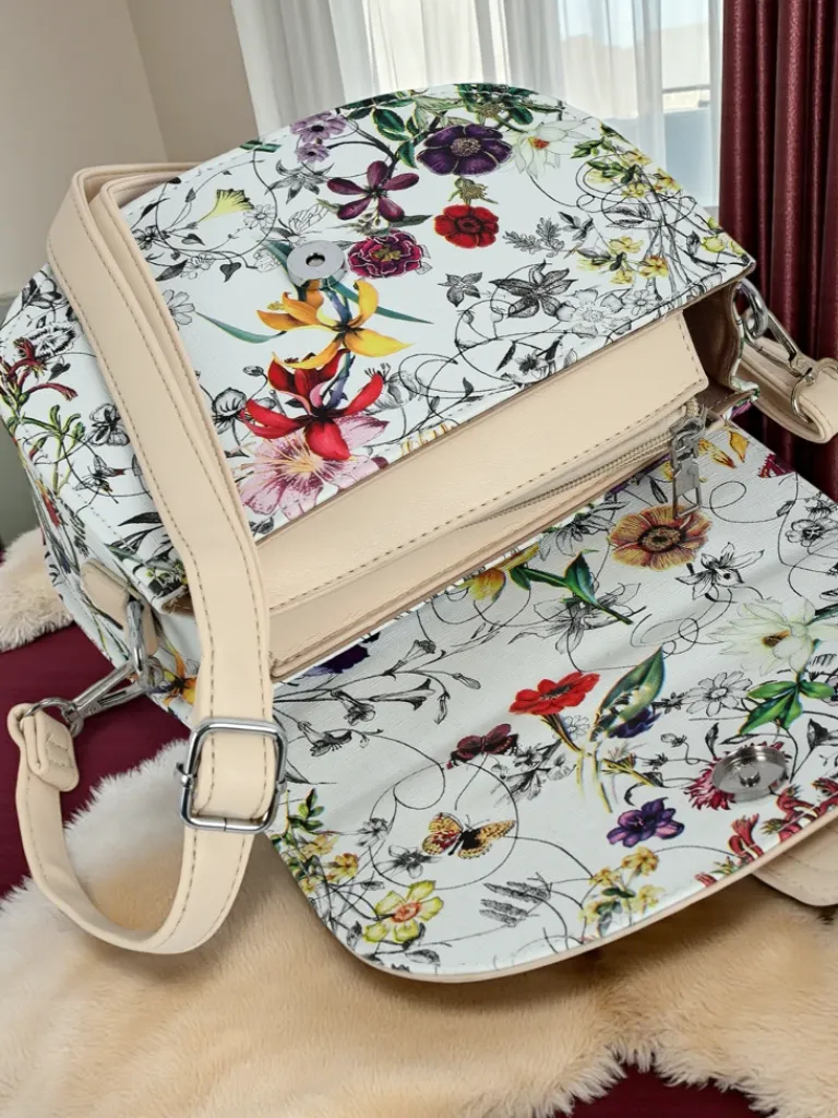 New Mała damska torebka z eko skóry w kwiaty Ori Elle Damskie Małe Torebki