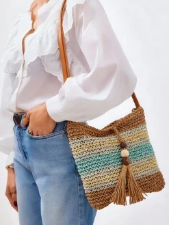 Online Mała słomiana torebka damska Stripe Charm Mini Damskie Wiklinowe I Słomiane