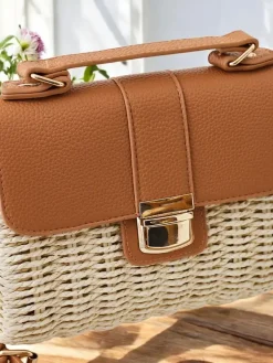 New Mała torebka wiklinowa typu kuferek Damskie Wiklinowe I Słomiane