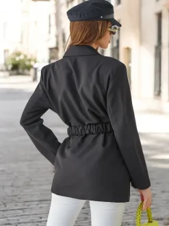 Marynarka damska z paskiem z ozdobnym kwiatem Kurtki / Marynarki / Płaszcze