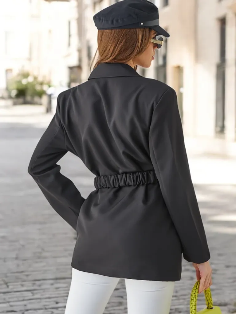 Marynarka damska z paskiem z ozdobnym kwiatem Kurtki / Marynarki / Płaszcze