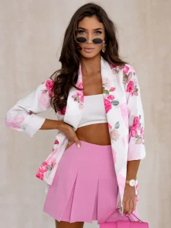 Clearance Marynarka damska bez zapięcia z kwiatami róży Kurtki / Marynarki / Płaszcze