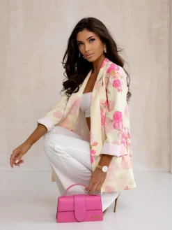 Marynarka damska bez zapięcia z kwiatami róży Kurtki / Marynarki / Płaszcze