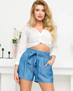 Best Materiałowe niebieskie krótkie spodenki a'la jeansowe PLUS SIZE Szorty|Krótkie Spodenki