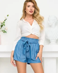 Best Materiałowe niebieskie krótkie spodenki a'la jeansowe PLUS SIZE Szorty|Krótkie Spodenki