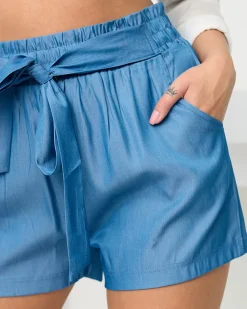 Best Materiałowe niebieskie krótkie spodenki a'la jeansowe PLUS SIZE Szorty|Krótkie Spodenki