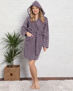 Online Miękki fioletowy damski szlafrok w groszki Szlafroki