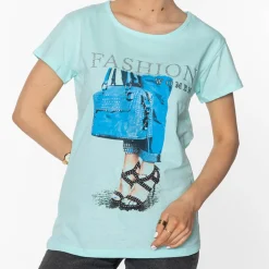 Hot Miętowa damska koszulka z nadrukiem Bluzki / Koszule / Koszulki