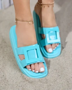 New Miętowe damskie klapki z ozdobą Zegora Klapki Płaskie