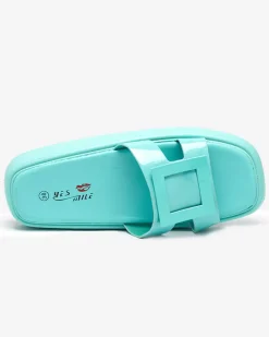 New Miętowe damskie klapki z ozdobą Zegora Klapki Płaskie